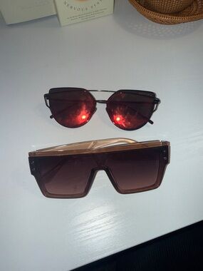 Women’s Fashion Sunglasses - Brown Gradient & Red Lens Styles